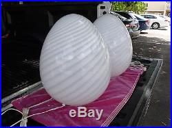 Pair Of Huge Futuristic Fab 70's Italian Maestri Murano White Glass Egg Lamps- P