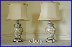 Pair Of Table Lamps Champagne Sparkle Mosaic Base Ivory Shade 46cm Height