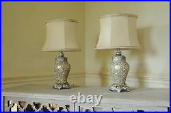 Pair Of Table Lamps Champagne Sparkle Mosaic Base Ivory Shade 46cm Height