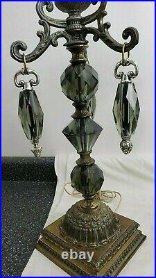 Pair Vintage Rare Hollywood Regency MCM Table Lamps With Smoke Glass Orbs