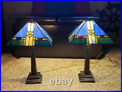 Pair of 21 Tall Mission Lamps 12 1/2 Acrylic Glass Aztec Style Shades. EUC