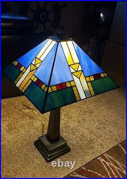 Pair of 21 Tall Mission Lamps 12 1/2 Acrylic Glass Aztec Style Shades. EUC