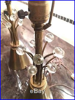 Pair of Atomic Space Age Sputnik Glass and Brass Table Lamps Lights