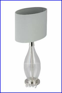 Pair of Contemporary 55cm Glass & Chrome Table Lamp Bedside Grey Linen Shades