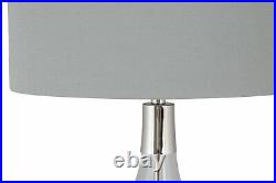 Pair of Contemporary 55cm Glass & Chrome Table Lamp Bedside Grey Linen Shades