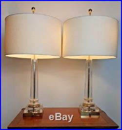 Pair of Highest Quality Glass (Lucite) Neoclassical Regency Column Table Lamps