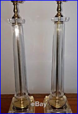 Pair of Highest Quality Glass (Lucite) Neoclassical Regency Column Table Lamps