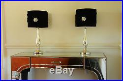 Pair of Large Table Lamps 56cm Height Mirrored Base Black Vevet Pearl shade