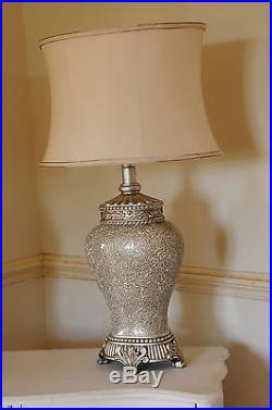 Pair of Large Table Lamps 79cm Height Champagne Sparkle Mosaic Base Ivory Shade