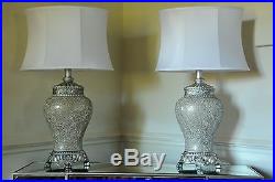 Pair of Large Table Lamps 79cm Silver Sparkle Mosaic Base Fabric White Shade