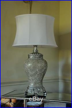 Pair of Large Table Lamps 79cm Silver Sparkle Mosaic Base Fabric White Shade