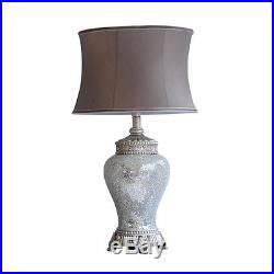 Pair of Large Table Lamps 79cm Silver Sparkle Mosaic Base Taupe Fabric Shade