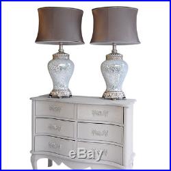 Pair of Large Table Lamps 79cm Silver Sparkle Mosaic Base Taupe Fabric Shade