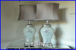Pair of Large Table Lamps Silver Sparkle Mosaic Base Taupe Fabric Shade 79cm