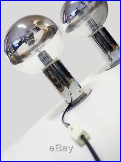 Pair of MOTOKO ISHII Space Age TABLE LAMPS Glass Globes Chrome, Staff 1970s