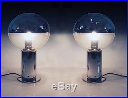 Pair of MOTOKO ISHII Space Age TABLE LAMPS Glass Globes Chrome, Staff 1970s