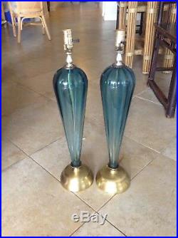 Pair of Mid Century Murano Aqua Blue Glass Teardrop Table Lamps