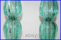 Pair of Mid Century Murano Glass Venetian Aqua Lamps