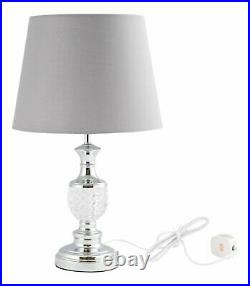 Pair of Modern Chrome Table Lamp Bedside with Glass Detail & Grey Shades