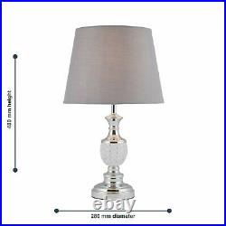 Pair of Modern Chrome Table Lamp Bedside with Glass Detail & Grey Shades