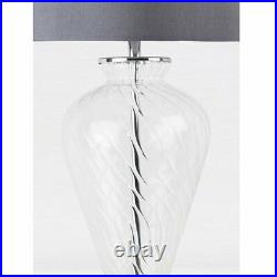 Pair of Modern Clear Glass Bedside Table Lamps Light with Grey Fabric Shades