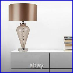 Pair of Modern Mocha Glass Bedside Table Lamps Light with Fabric Shades