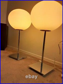 Pair of RARE Mid Century Modern Chrome White Glass Globe Table Lamps. Laurel