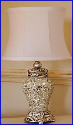 Pair of Table Lamps Antique Silver & Sparkle Mosaic Base White Shade 46cm Height