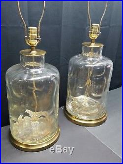 Pair of Vintage Mid Century Modern Art Glass Lamps Light Ice Chunk Kalmar Pop Op