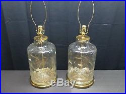 Pair of Vintage Mid Century Modern Art Glass Lamps Light Ice Chunk Kalmar Pop Op