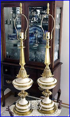 Pair of Vintage Stiffel Modified Table Lamps -Brass Milk Glass Hollywood Regency
