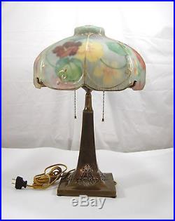 PairPoint Hand Painted Glass Puffy Floral 2 Light Table Lamp Brass 21 3086