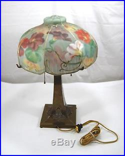 PairPoint Hand Painted Glass Puffy Floral 2 Light Table Lamp Brass 21 3086