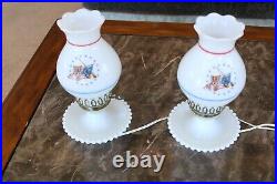 Patriotic Vintage Milk Glass Lamp, Fourth of July Decor Lamp, Bedside Table Lamp