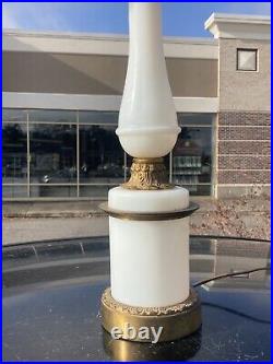 Paul Hanson signd Ornate bronze Candelabra opaline glass electric table lamp 32