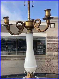 Paul Hanson signd Ornate bronze Candelabra opaline glass electric table lamp 32
