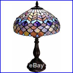 Peacock Scaled Light 18 H Stained Glass Table Lamp Lamps NEW