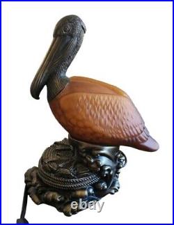 Pelican Decorative Table Lamp Metal Amber Glass 10 H x 9 W
