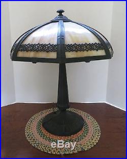 Period Art Deco Signed Rainaud Carmel Slag Glass Table Lamp