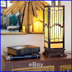 Pillar Table Lamp 1 Light Accent Mission Arts Crafts Style Stained Art Glass