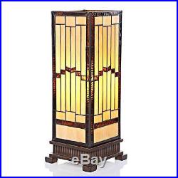 Pillar Table Lamp 1 Light Accent Mission Arts Crafts Style Stained Art Glass