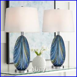 Possini Euro Pablo 27 Modern Blue Art Glass Table Lamps Set of 2