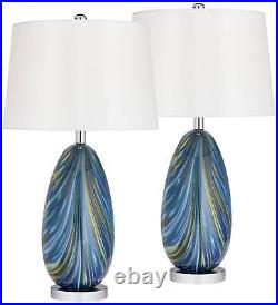 Possini Euro Pablo 27 Modern Blue Art Glass Table Lamps Set of 2