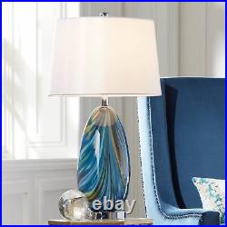 Possini Euro Pablo 27 Modern Blue Art Glass Table Lamps Set of 2