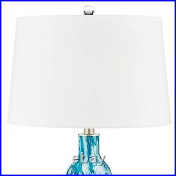 Possini Euro Sutton Blue White Modern Coastal Glass Table Lamps Set of 2