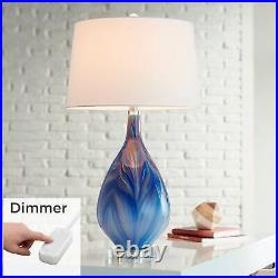 Possini Euro Taylor Blue Art Glass Lamp with Table Top Dimmer