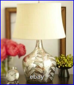 Pottery Barn Fern Etched Mercury Glass Lamp With Burlap Shade