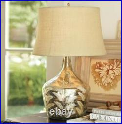 Pottery Barn Fern Etched Mercury Glass Lamp With Burlap Shade