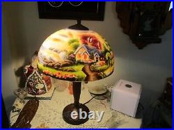Preowned Thomas Kinkade Reverse Painted Table Lamp & Shade