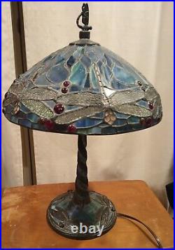 Quoizel Tiffany Style Mosaic Dragonfly Table Lamp Stained Glass Vintage Prop 17